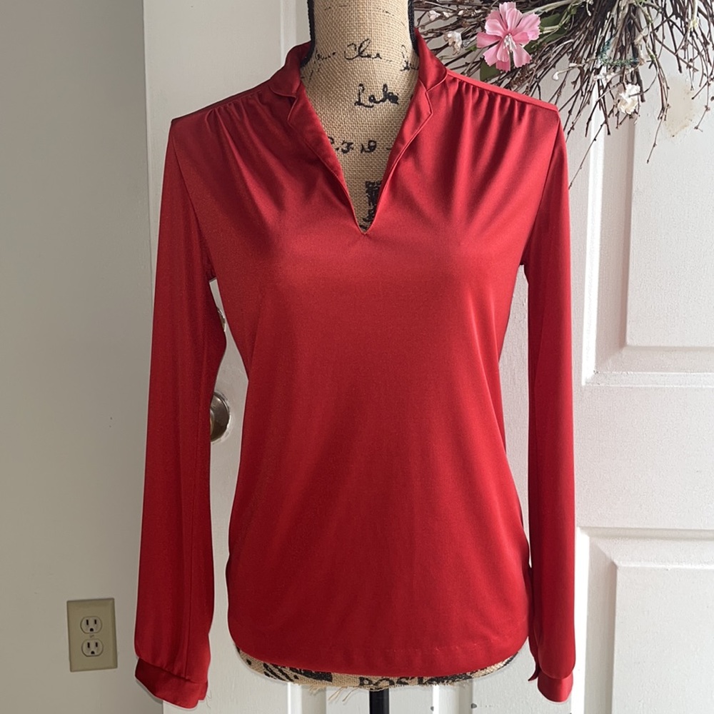 Vintage Red Long Sleeve Blouse